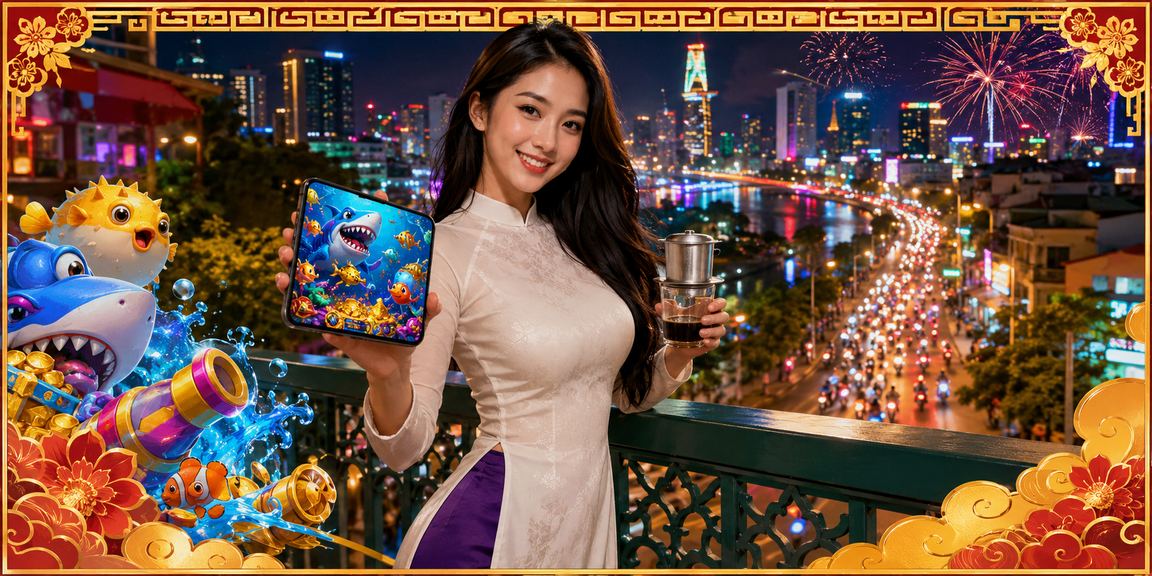 Người dùng tại TP. Hồ Chí Minh thưởng thức cà phê và chơi game bắn cá trên điện thoại