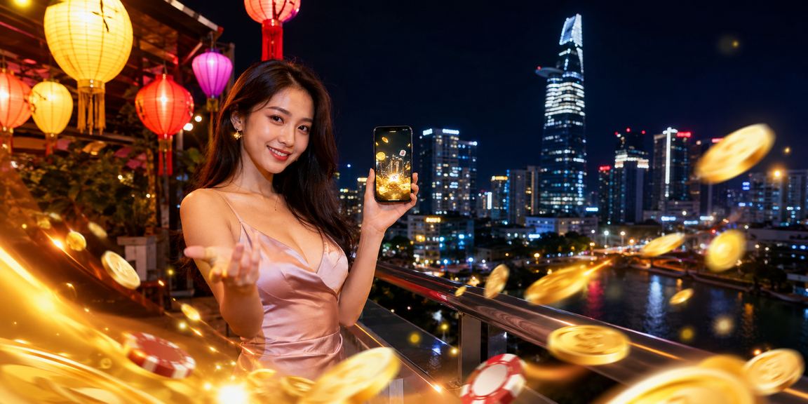 Người chơi bài tại TP. Hồ Chí Minh trong không gian lễ hội đèn lồng về đêm