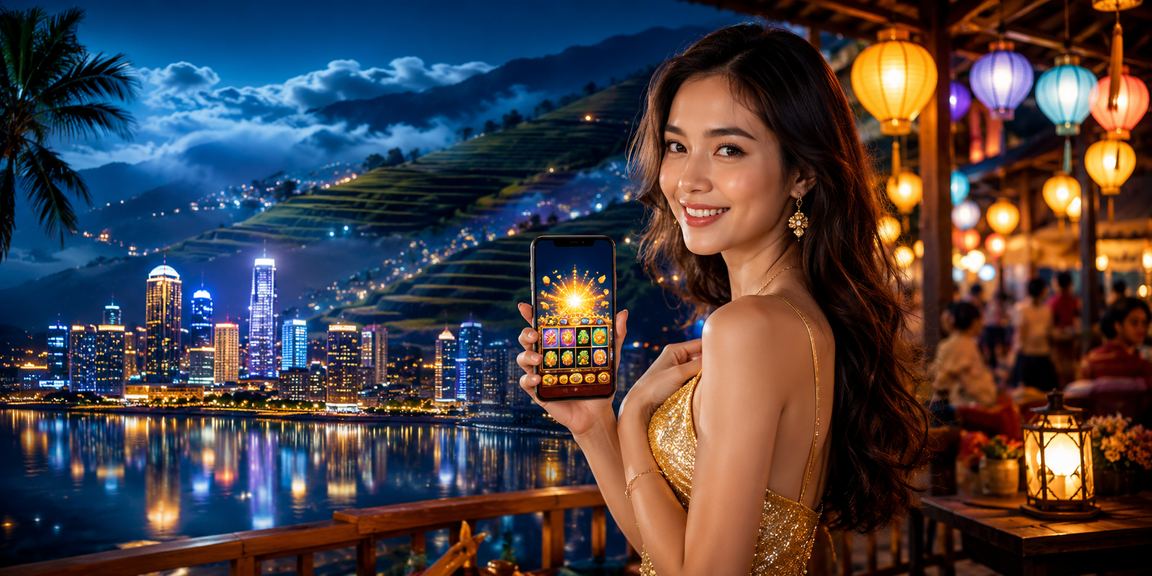 Màn hình Slot game rực rỡ tại khu chợ đêm Sapa với không khí lễ hội sôi động
